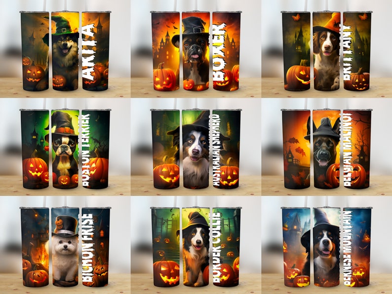 Dog Halloween Tumbler Wrap PNG Bundle Design, Halloween Tumbler Wrap ...