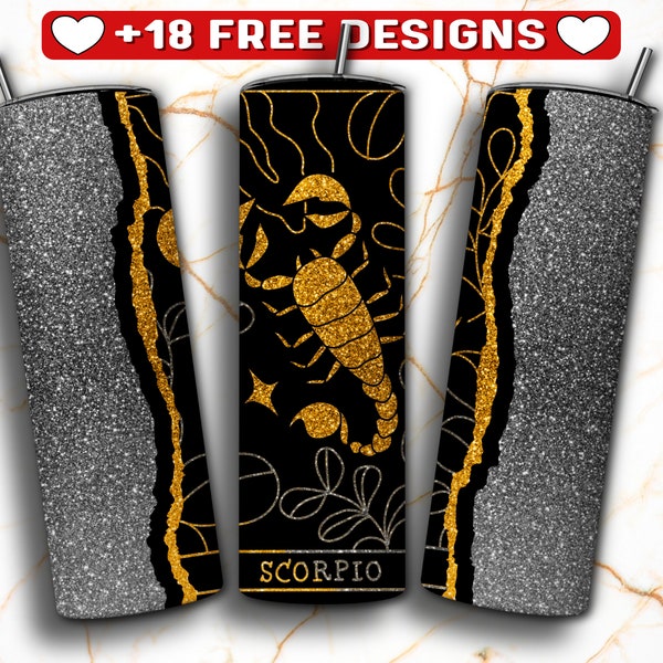 Scorpio Tumbler Wrap PNG Design, Zodiac Signs Tumbler Wrap, 20 oz Skinny Tumbler Sublimation, Instant Digital Download