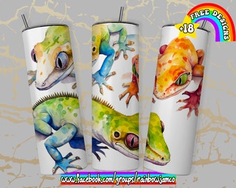 Watercolor Gecko Tumbler Wrap PNG Design, Gecko Tumbler Wrap 20 oz Skinny Tumbler Sublimation Instant Digital Download