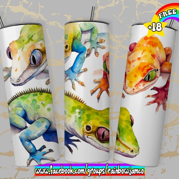 Watercolor Gecko Tumbler Wrap PNG Design, Gecko Tumbler Wrap 20 oz Skinny Tumbler Sublimation Instant Digital Download