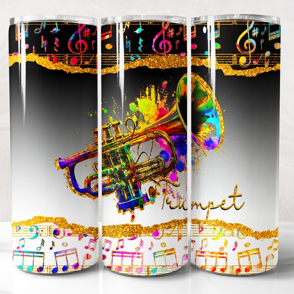 Trumpet Tumbler Wrap PNG Design, Trumpet Tumbler Wrap 20 oz Skinny Tumbler Sublimation Instant Digital Download