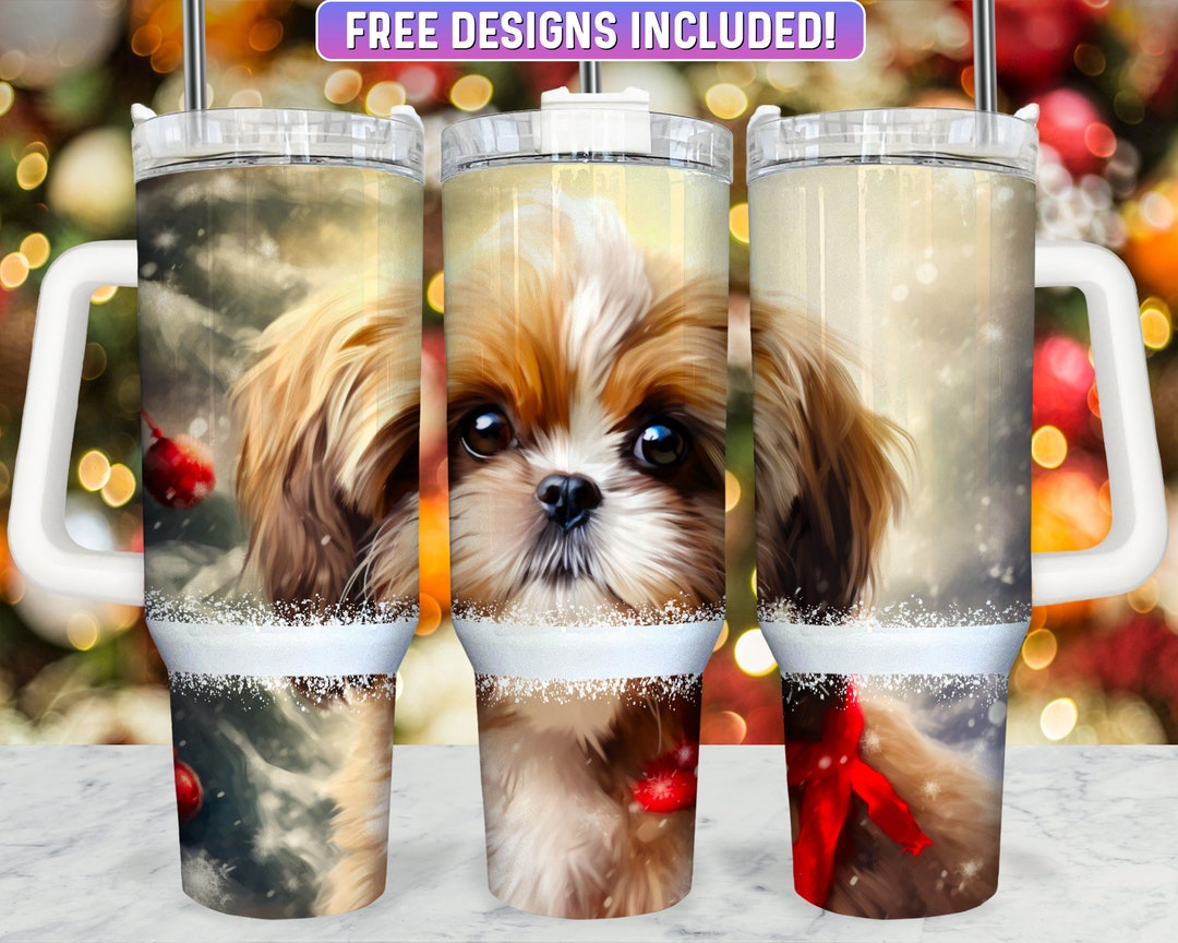 Cute Shih Tzu Dog 40oz Tumbler Wrap PNG Design, Christmas 40oz Quencher ...