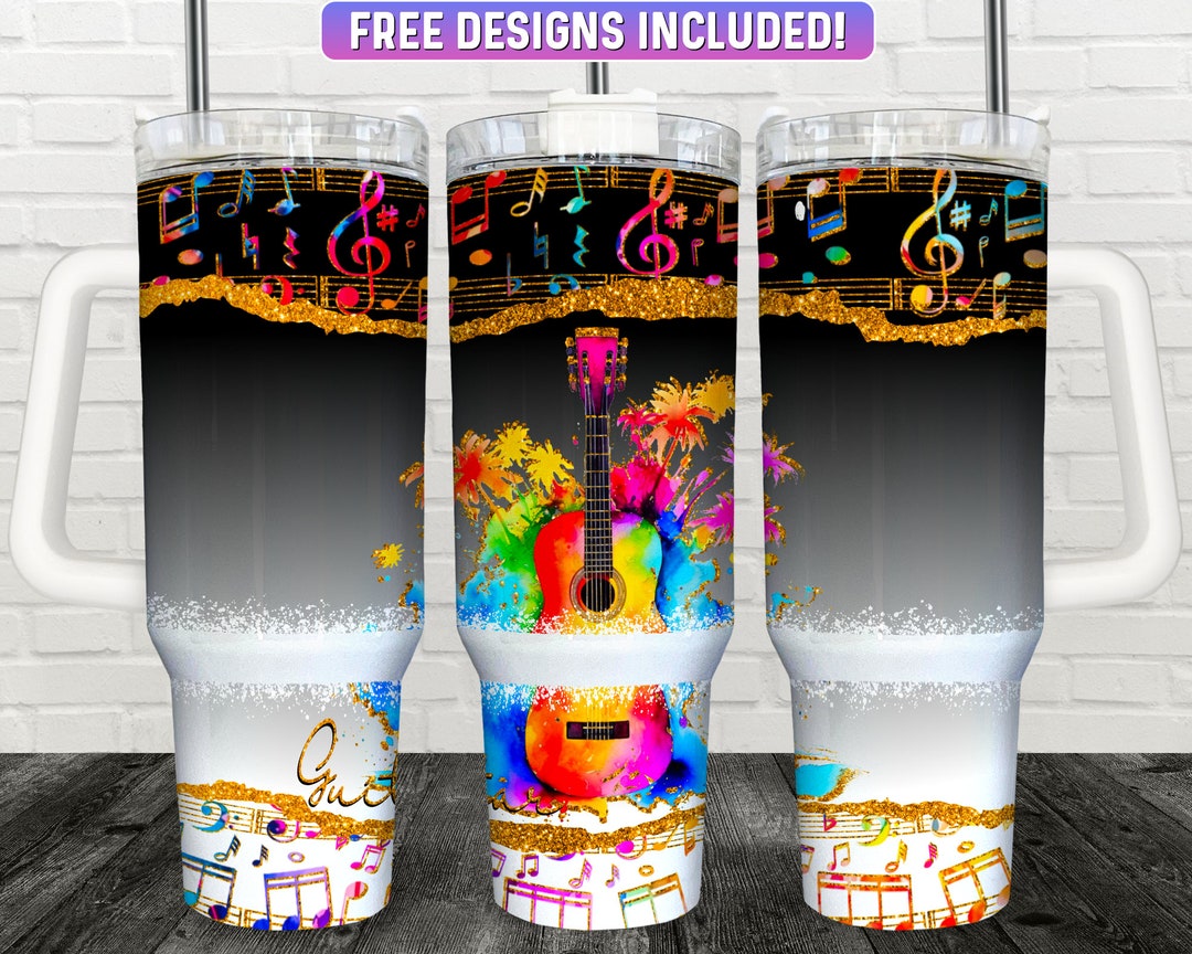 Guitar 40oz Tumbler Wrap PNG Design, Music 40oz Quencher Tumbler ...