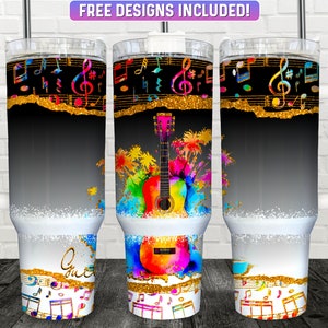 Guitar 40oz Tumbler Wrap PNG Design, Music 40oz Quencher Tumbler Sublimation Wrap, 40 oz Tumbler PNG, Instant Download