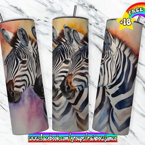 Watercolor Zebra Tumbler Wrap PNG Design, Zebra Tumbler Wrap 20 oz Skinny Tumbler Sublimation Instant Digital Download