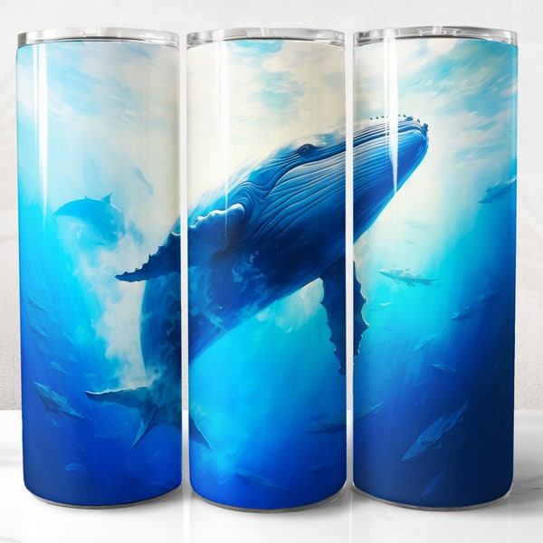 Blue Whale Tumbler Wrap PNG Design, Blue Whale Tumbler Wrap 20 oz Skinny Tumbler Sublimation Instant Digital Download