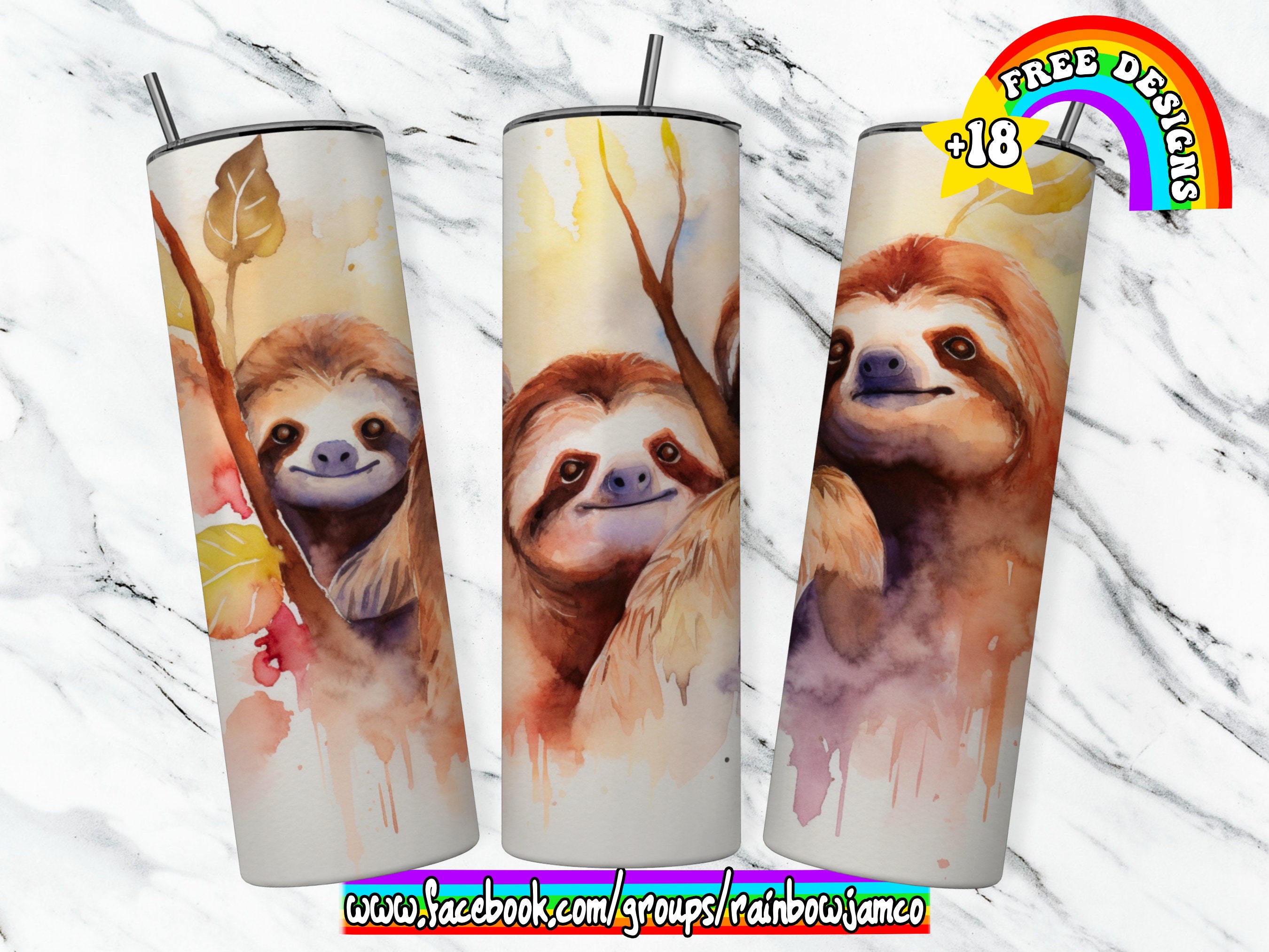 Watercolor Sloth Tumbler Wrap PNG Design, Sloth Tumbler Wrap 20 Oz ...