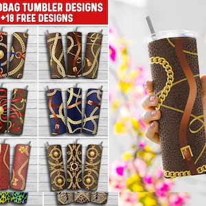 Handbag Tumbler Wrap Bundle PNG Design, Luxury Bag Tumbler Wrap Bundle 20 oz Skinny Tumbler Sublimation Instant Digital Download