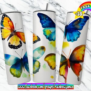 Watercolor Butterfly Tumbler Wrap PNG Design, Butterfly Tumbler Wrap 20 oz Skinny Tumbler Sublimation Instant Digital Download