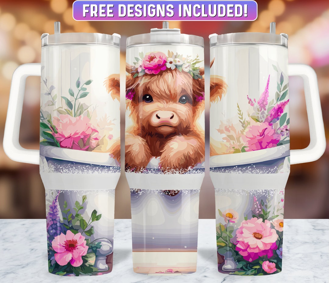 Highland Cow 40oz Tumbler Wrap PNG Design, Highland Cow 40oz Quencher ...