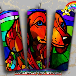 Stained Glass Dachshund Tumbler Wrap PNG Design, Dog owner Tumbler Wrap 20 oz Skinny Tumbler Sublimation Instant Digital Download