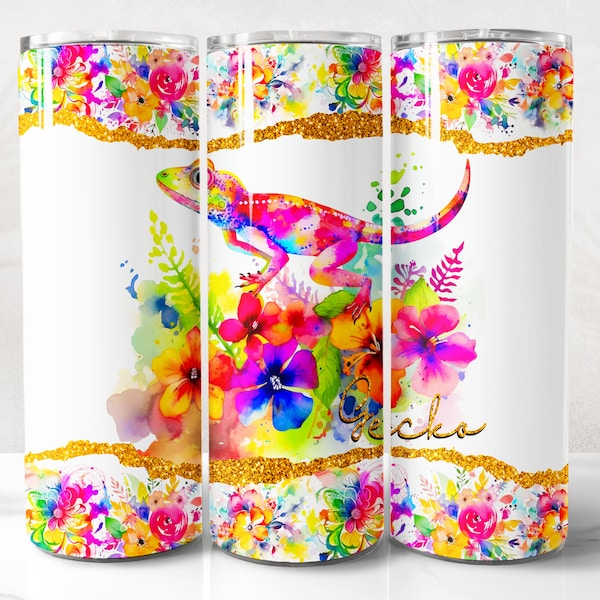 Gecko Tumbler Wrap PNG Design, Gecko Tumbler Wrap 20 oz Skinny Tumbler Sublimation Instant Digital Download