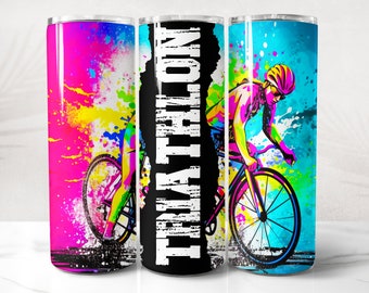 Triathlon Tumbler Wrap PNG Design, Triathlon Tumbler Wrap 20 oz Skinny Tumbler Sublimation Instant Digital Download