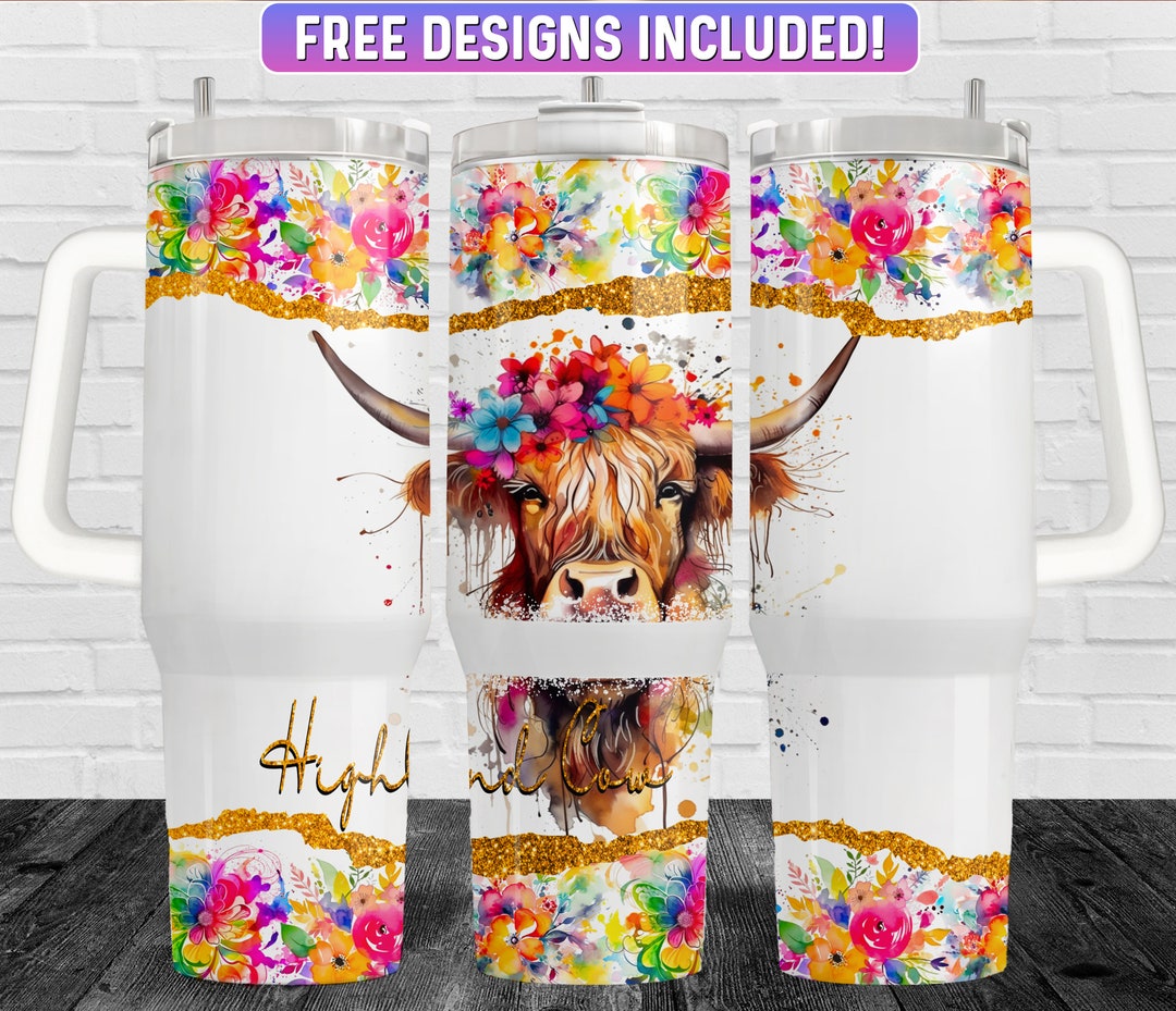 Highland Cow 40oz Tumbler Wrap PNG Design, Highland Cow 40oz Quencher ...