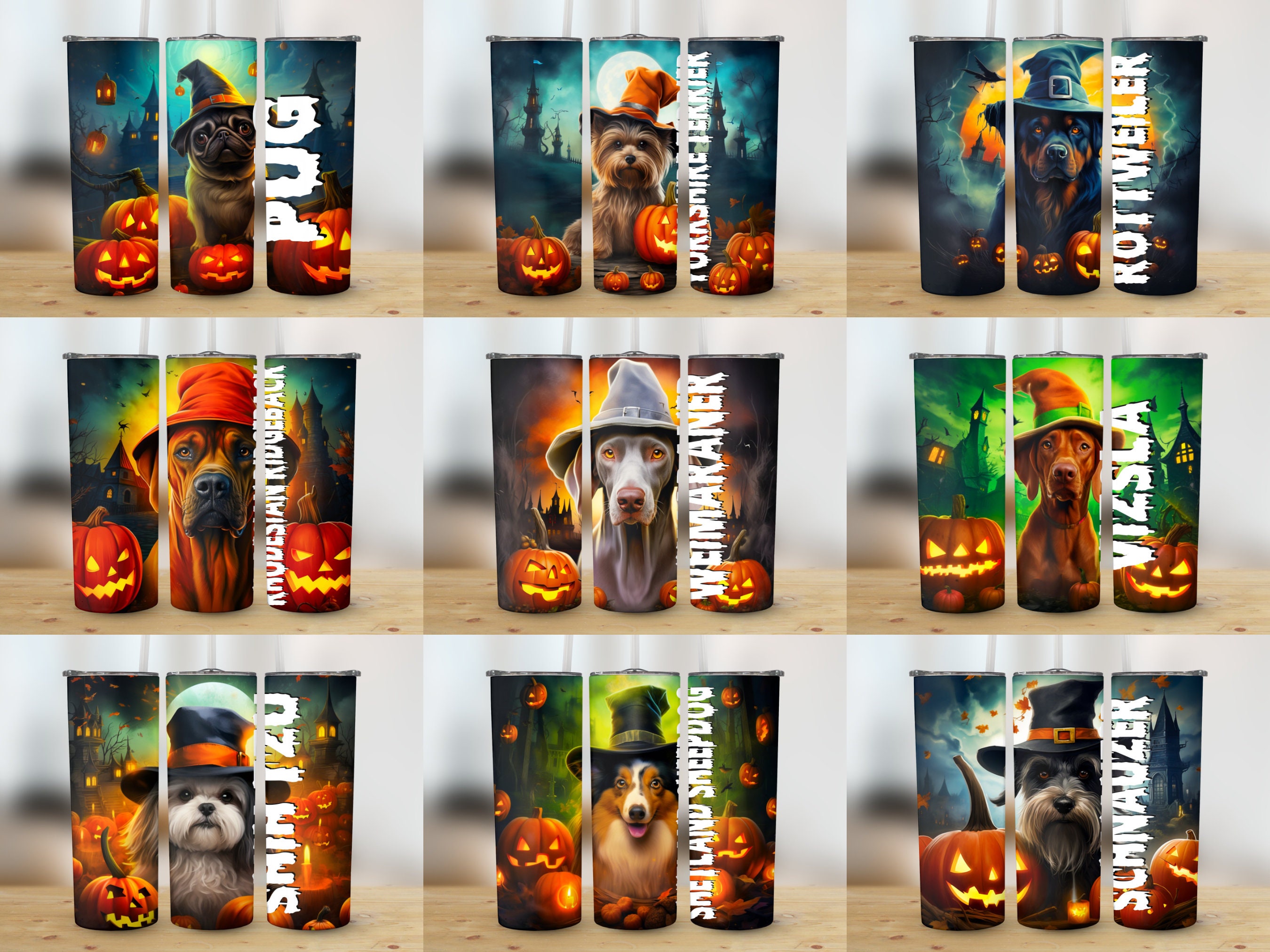 Dog Halloween Tumbler Wrap PNG Bundle Design, Halloween Tumbler Wrap ...