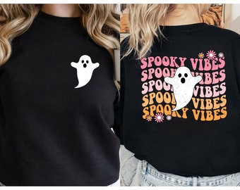 Spooky Vibes PNG-Halloween Sublimation Digital Design Download-saison effrayante png, squelette png, fantôme png, boho Halloween png, dessins d'automne