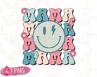 Retro Mama PNG, Mother's Day Png, Mama Retro Smiley Png, Floral Mama Bolt Png, Sublimation Png, Groovy, Sublimation Design, Digital Download