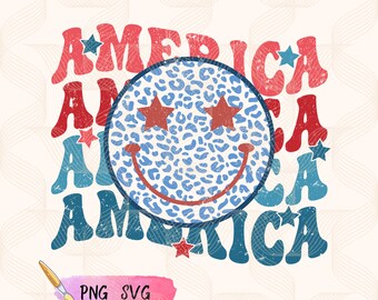 Groovy America SVG PNG, Wavy Text Retro USA Sublimation, Floral America Shirt Design, 4th Of July, Summer America Cut File Dtg Dtf Transfer