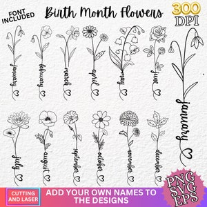 Flor del mes de nacimiento SVG, signo del jardín de las abuelas, regalos del día de las madres, abuela svg, mamá SVG, signo de nombre de familia, signo de jardín personalizado, signo de familia svg