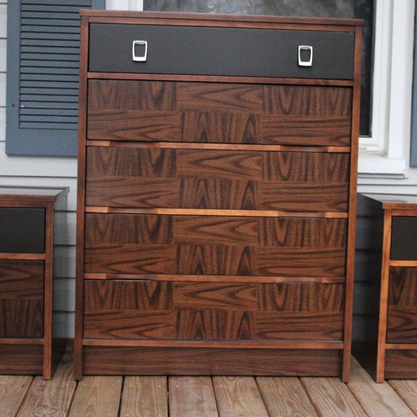 Vintage mid century modern style dresser and night stands