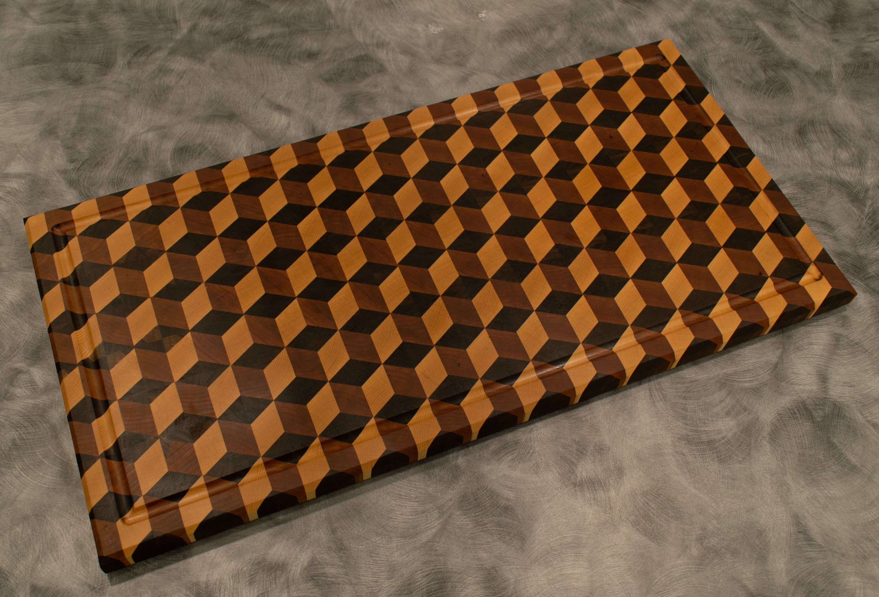 Handmade 3D Checkered Cutting Board with Feet - End Grain Cutting Board Block for Prep & Presentation - Large Charcuterie Board Serving Platter