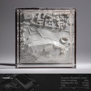 Akropolis, Plaka Athen 3D Stadt Karte - Exquisite 8K SLA gedruckte moderne topographische Wandkunst & einzigartiges Wohndekor | 11cmx11cm