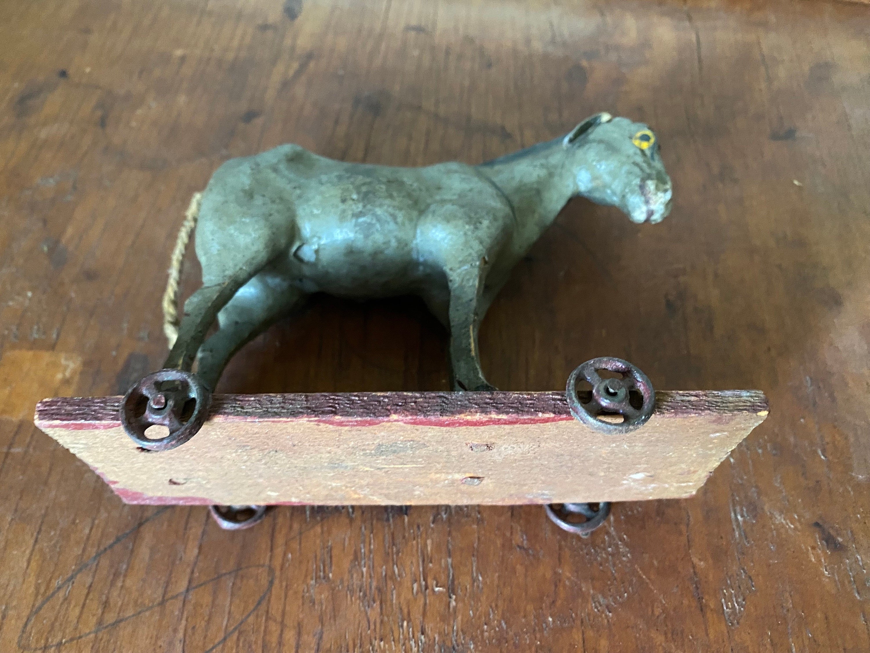 Antique German Paper Mache Stick Leg Donkey Toy Primitive Folk Art