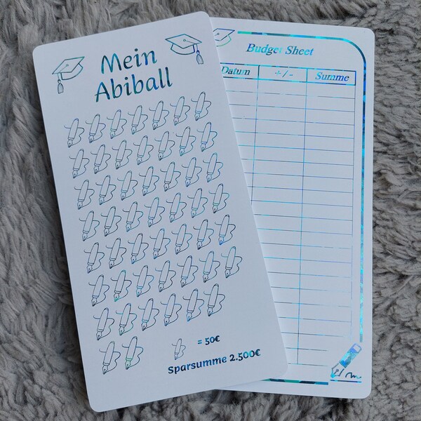 Mein Abiball Challenge für den A6 Budget Binder edel foliert mit passendem Sheet, verschiedene Sparbeträge, auf Wunsch personalisiert