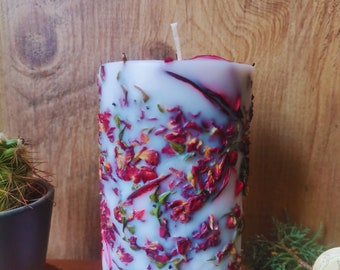 Large Decorative Pillar Candle | Boho Candle | Floral Candle | Botanical | Home Decoration | Unique Mold | Gift for Her | Scented Soy Candle