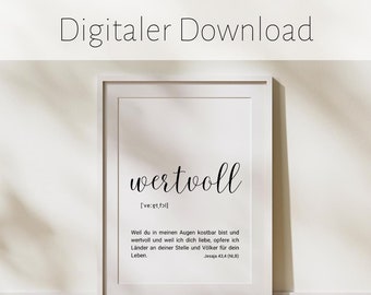 Póster valioso como descarga digital, impresión cristiana, con versículo bíblico de Isaías