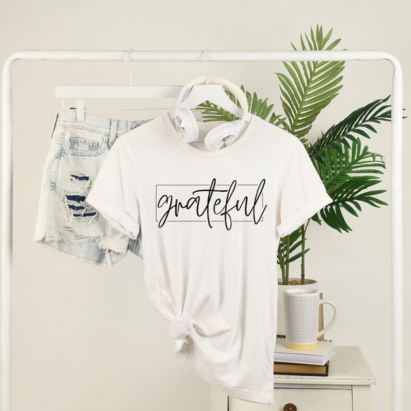 T-Shirt grateful, Shirt für Gläubige, christliche Geschenkidee, weißes T-Shirt  - Damen RollUp Shirt