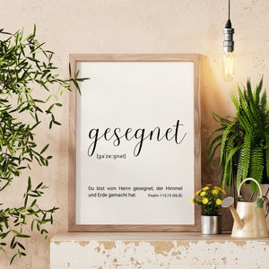 Poster blessed in printed form, Christian print, gift idea with Bible verse from the Psalms
