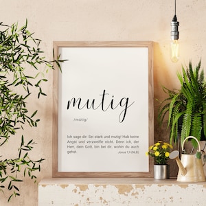 Poster mutig in ausgedruckter Form, christlicher Print, Geschenkidee mit Bibelvers aus Josua