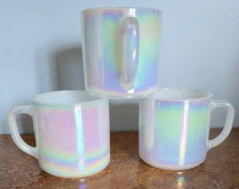 Vintage Sammlerstück FEDERAL Milchglas irisierendes Moonglow Becher-Set Geschenk, Sammlerstück, Küche