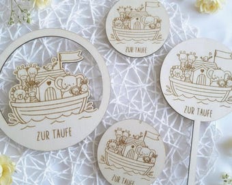 Bundel met laserbestanden voor de doop met de ark van Noach - SVG, PNG, loop, taarttopper, cadeaulabel, raamdecoratie, doopcadeau, doopversieringen, dieren