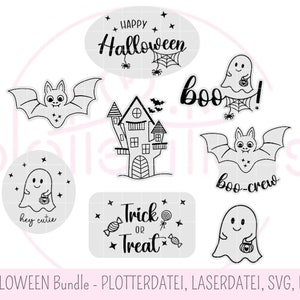 Pakiet HALLOWEEN-plik plotera, plik laserowy, SVG, PNG, komercyjne, Wesołego Halloween, cukierek albo psikus, nietoperz, duch, duch, uroczy
