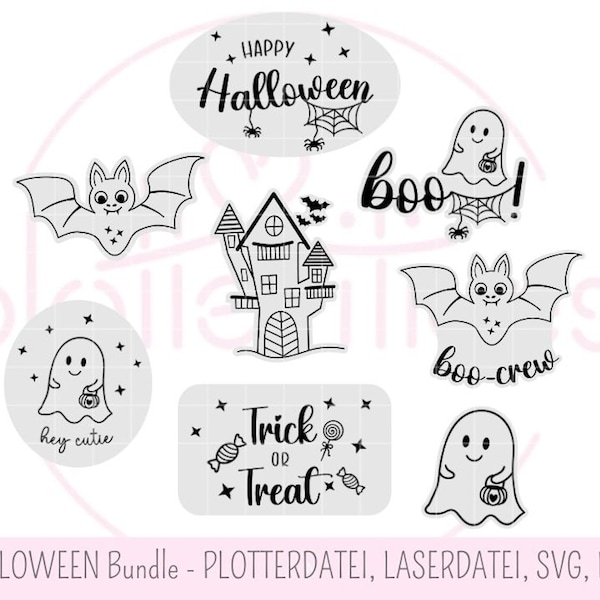 HALLOWEEN Bundle - Plotter File, Laser File, SVG, PNG, Commercial, Happy Halloween, Trick or Treat, Bat, Ghost, Ghost, Cute