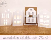 Weihnachtskarte mit Lichthäuschen - SVG PDF kommerzieller Gebrauch, Teelichter, Weihnachten, Laterne, Lichthaus, Laterne, Windlicht, Deko