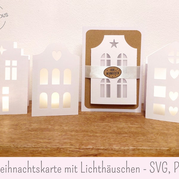 Weihnachtskarte mit Lichthäuschen - SVG PDF kommerzieller Gebrauch, Teelichter, Weihnachten, Laterne, Lichthaus, Laterne, Windlicht, Deko