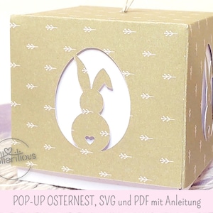 Nido de Pascua emergente - archivo de trazador SVG, PDF, con instrucciones de artesanía, plantilla, canasta de Pascua, caja de Pascua, conejito de Pascua, huevo de Pascua, regalo de Pascua DIY