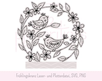 Decorazione a blocchi di uccelli ghirlanda primaverile - file laser file plotter SVG PNG decorazione primaverile uso commerciale anello primaverile supporto per fiori Pasqua