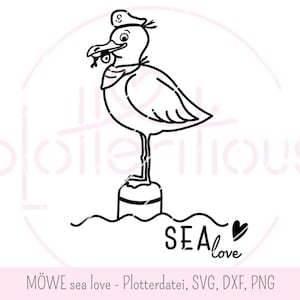 Mouette « amour de la mer » - fichier traceur maritime, SVG, DXF, PNG, amour de la mer, mer, vacances, été, poisson