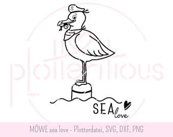 Seagull "sea love" - plotterbestand maritiem, SVG, DXF, PNG, zeeliefde, zee, vakantie, zomer, vis