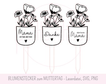 Flower stick for MOTHER'S DAY - laser file, SVG, PNG, laser cutting, commercial use, best mom, thank you, mom I love you,