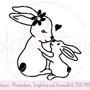 Hasen, Hasenpaar, Osterhasen - SVG, PNG, Plotterdatei, Singleline, Ausmalbild,