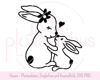 Konijntjes, paar konijntjes, paashazen - SVG, PNG, plotterbestand, singleline, kleurplaat,