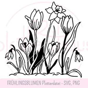 FRÜHLINGSBLUMEN Blumenwiese Plotterdatei - SVG, PNG, Tulpe, Krokus, Narzisse, Schneeglöckchen, Ostern, Valentinstag, Frühblüher, diy