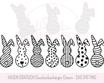 Konijntjes plotterbestand laserbestand eenvoudige grafische Pasen SVG DXF PNG cadeau tag kaart Pasen decoratie Paascadeau commercieel gebruik