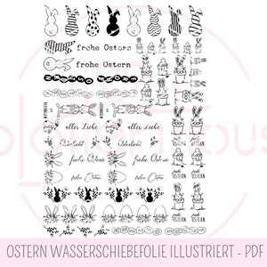 Kerzentattoos Ostern - PDF, Wasserschiebefolie, Kerzensticker, illustriert, Ostermotiv, Sprüche, Stabkerzen, Aufkleber