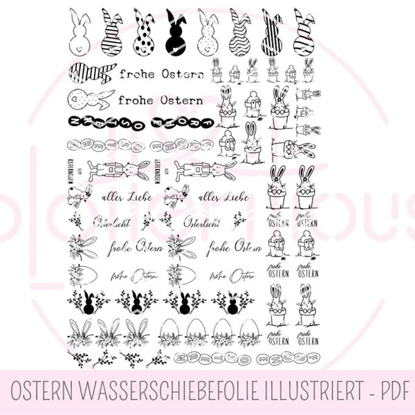 Kerzentattoos Ostern - PDF, Wasserschiebefolie, Kerzensticker, illustriert, Ostermotiv, Sprüche, Stabkerzen, Aufkleber